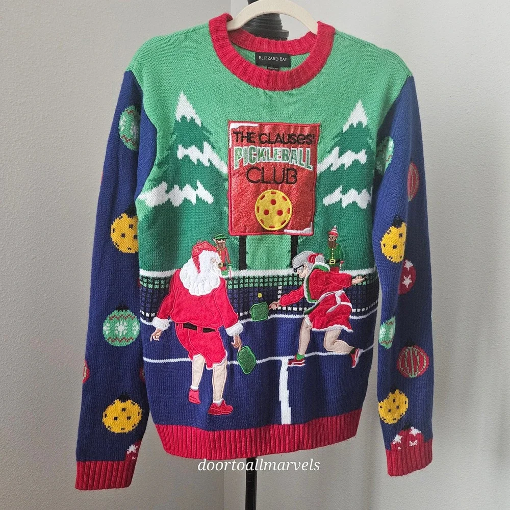 Blizzard Bay Ugly Christmas Sweater The Clauses Pickleball Club Men sz S